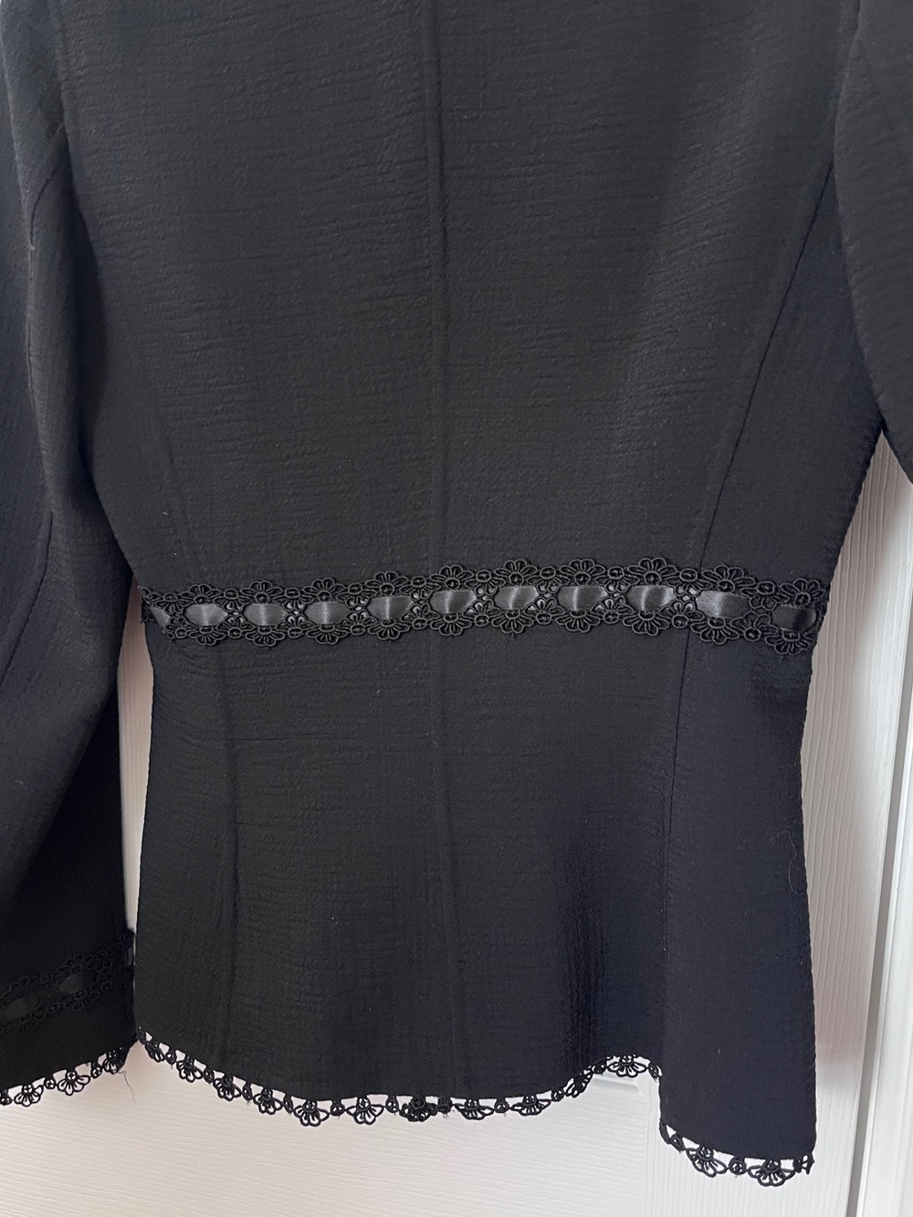 Escada Black Wool Lace-Trim Tailored Button Jacket - Picture 9 of 12